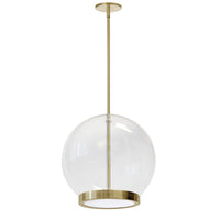 Luminaire suspendu Picotas de Dainolite en verre transparent, avec fini laiton vieilli et ampoule à DEL de 15 W