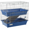 Pawhut 2-tier 27\" Cage En Plastique Pour Petits Animaux En Acier Cochon D'inde Lapin Enclos De Huche Maison De Jeu Pour Animaux De Compagnie Avec 2 Portes, Plate-forme, Rampe, Plat Et Bouteille, Bleu