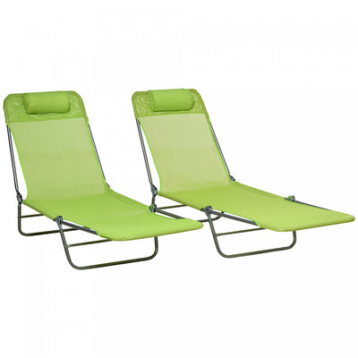 Outsunny 2-piece Folding Chaise Lounge, Reclining Sun Tanning Chairs, Green