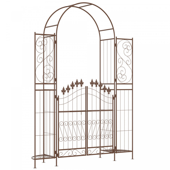 Outsunny Arche De Mariage Avec Porte De Jardin Et Etageres, 7pi, Marron