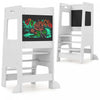 Tabouret D'etape De Cuisine Costway Pour Tout-petit Enfant Avec Tableau A Bois D'activite Reglable En Hauteur Et Rail De Securite Blanc