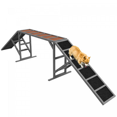 PawHut Wooden Dog Agility Equipment, Dog Climbing Frame with Safety Bar, Non-slip Surface, Pet Obstacle Course for Park, Backyard, Walk and Pause Training, Grey