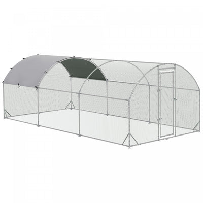 Pawhut Galvanized Large Metal Chicken Coop Cage Walk-in Enclosure Poultry Hen Run House Playpen Rabb|Pawhut Grand Poulailler En Metal Galvanise, Avec Couverture, Pour L'exterieur De La Cour 110.25 "l X