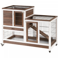 Pawhut Cage A Lapin Surelevee En Bois Habitat Pour Petits Animaux D'interieur Avec Parcours Ferme Av