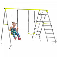 Outsunny 4 En 1 Swing En Metal Avec Double Balancoires, Grimpeur, Filet D'escalade, Heavy Duty Swing