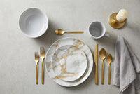 Ensemble de Vaisselle Complet 20 Pieces en Porcelaine Effet Marbre Gris et Or