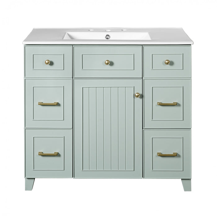 Norma Meuble-lavabo 36\" En Bois Massif Avec Vasque En Ceramique - Vert