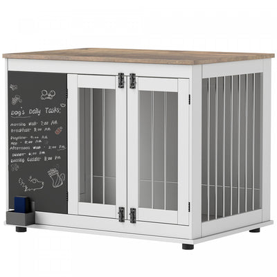 Pawhut 39in Dog Crate Furniture, Dog Cage End Table With Three Doors, Blackboard, Non-slip Foot Pads|Pawhut Meuble De Cage Pour Chien De 39", Table D'appoint Pour Grands Chiens, Cage Pour Chien Avec Tr