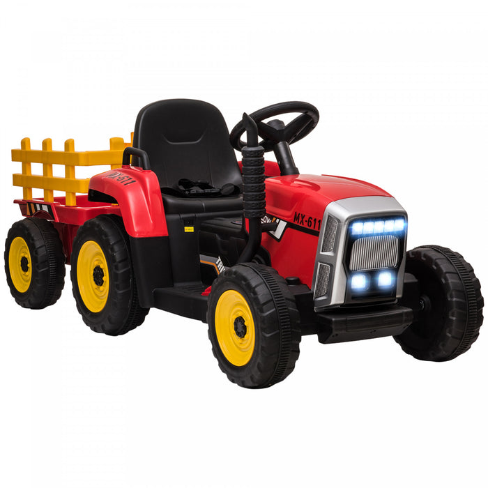 Aosom Tracteur Pour Enfants 12 V Avec Remorque, Tracteur Electrique Alimente Par Batterie Avec Telecommande, Son De Demarrage Musical Et Klaxon, Usb, Lumieres Led, Rouge