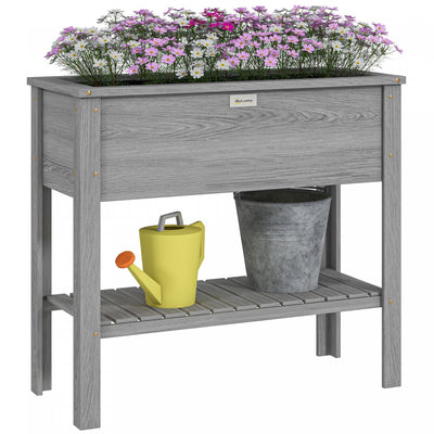 Outsunny Wooden Raised Garden Bed With Storage Shelf Grey|Outsunny Lit De Jardin Sureleve En Bois Avec Etagere De Rangement, Gris
