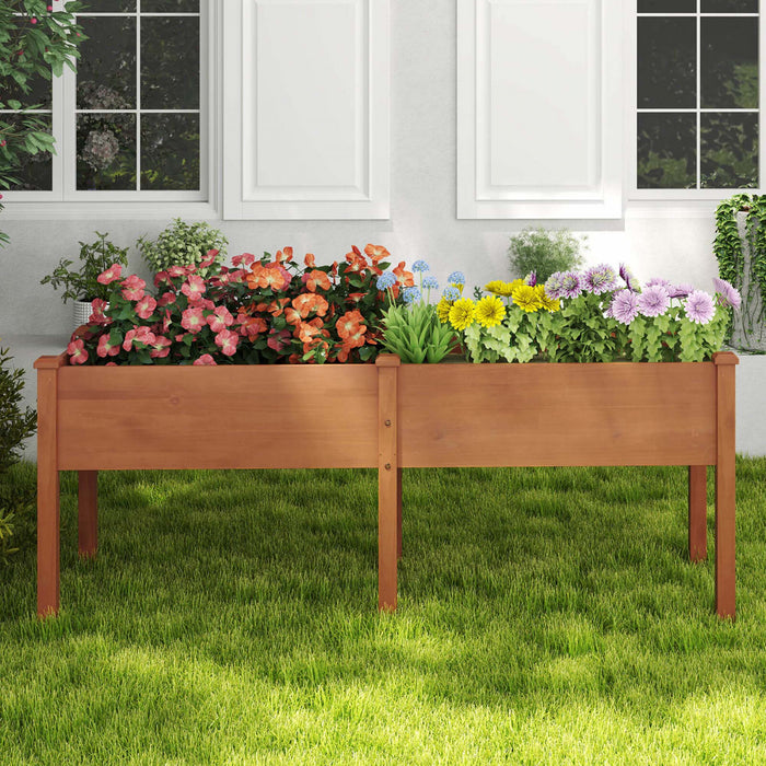 Costway Souleve Lit De Jardin Eleve Boite De Planteur De Bois D'sapin Avec 2 Grandes Zones De Plantation Marron