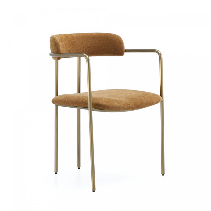 Chaise de salle a manger moderne mi-siecle en metal et tissu, coloris curcuma