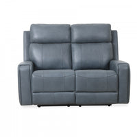  Causeuse inclinable electrique Bellamy de 58 po en cuir assorti avec appuie-tete ajustable et USB - Bleu