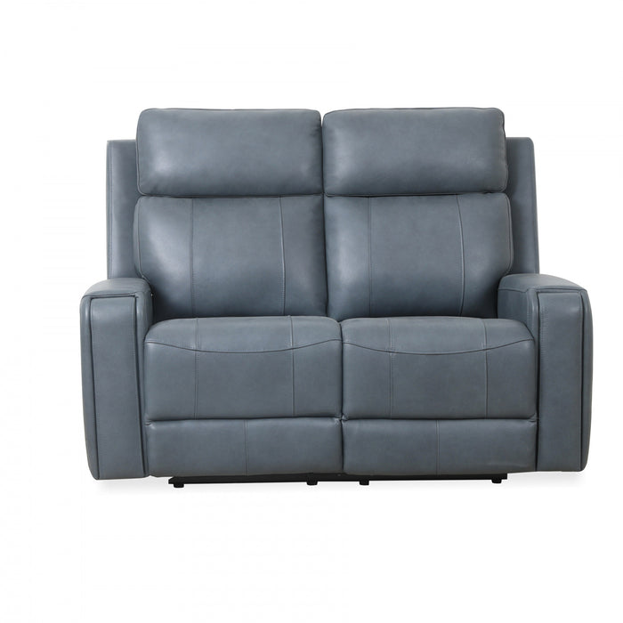 Causeuse inclinable electrique Bellamy de 58 po en cuir assorti avec appuie-tete ajustable et USB - Bleu
