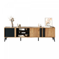  Mason meuble TV – meuble avec placards de rangement et etageres ouvertes, finition naturelle