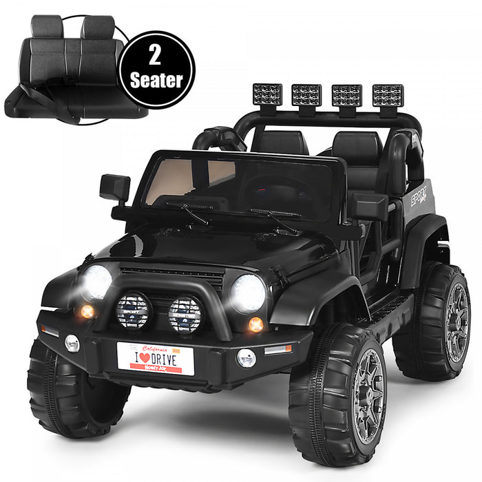 Voiture Pour Enfants 2 Places 12v, Pick-up Telecommande Avec Compartiment De Rangement, Coloris Noir