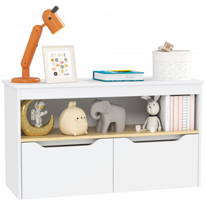 Qaba Bibliotheque Pour Enfants Avec 2 Tiroirs, Etagere De Rangement, Blanc