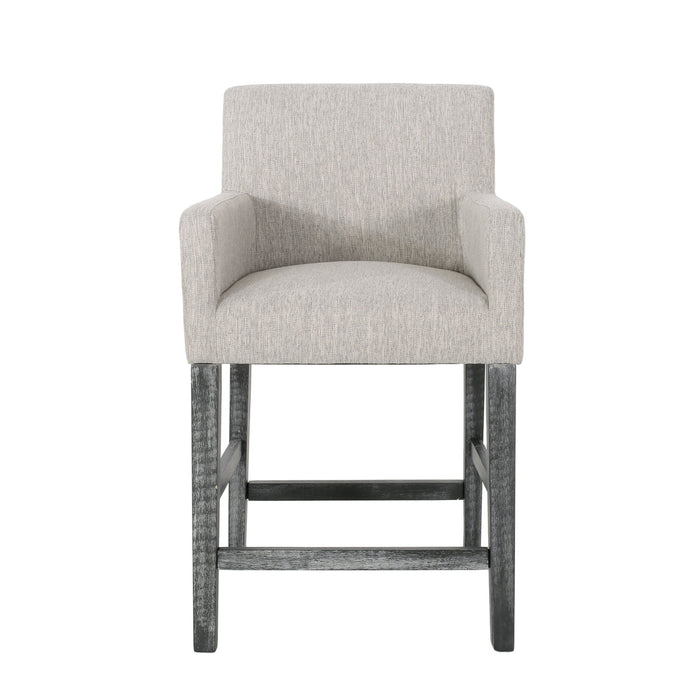 Tabouret De Comptoir Griffith Hauteur D’assise 66 cm – Tissu Rembourre Et Pieds En Bois Massif, Gris Clair
