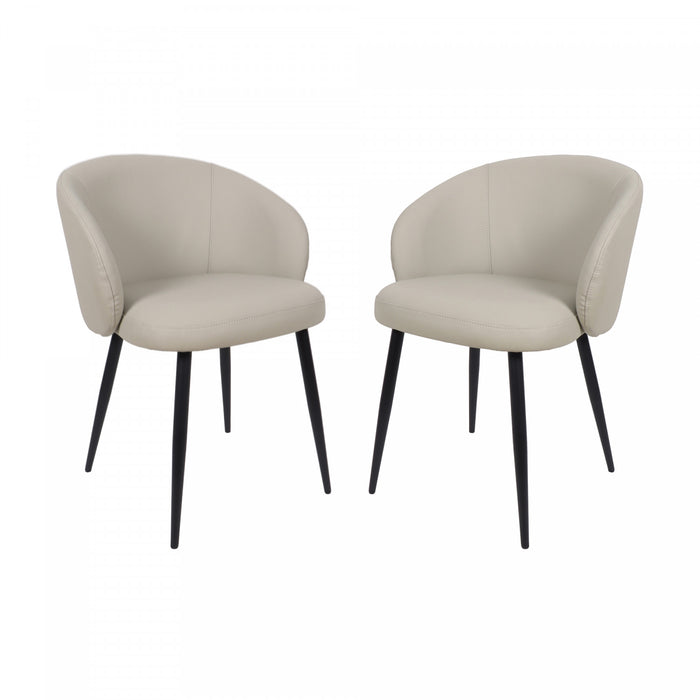 Chaise laterale moderne contemporaine Looma en cuir vegetalien et metal, gris pierre - Lot de 2