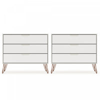 Commode Rockefeller Mid-Century Modern 89 cm en blanc casse (3 tiroirs) - Lot de 2