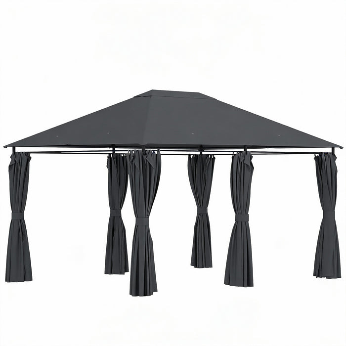 Outsunny 3 m x 3,9 m, gazebo d'exterieur avec structure en acier, rideaux, gris fonce