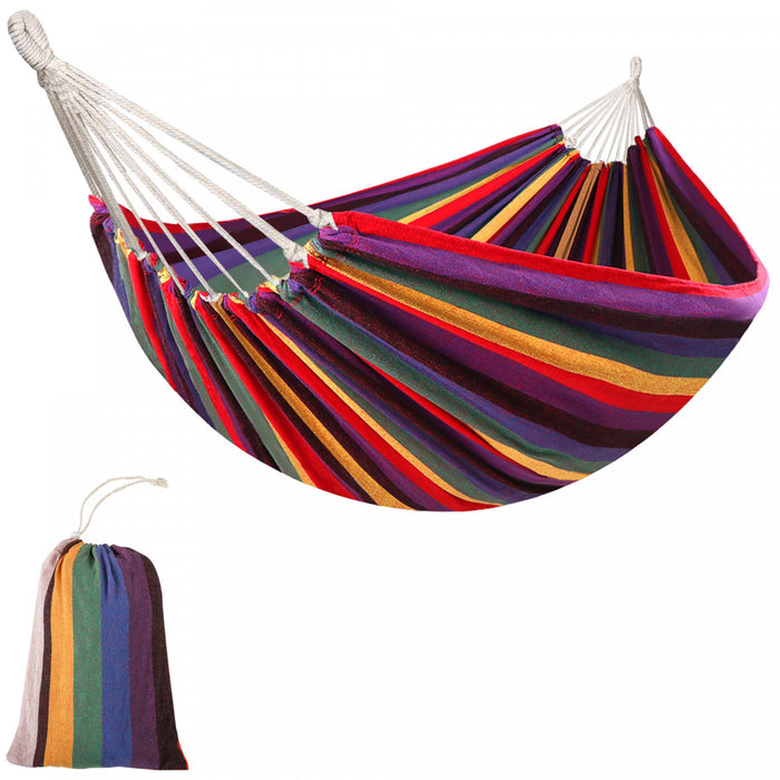 Outsunny Hamac De Style Bresilien Extra Large En Coton A Suspendre Pour Terrasse, Jardin, Interieur, Exterieur, Sac De Transport Inclus, Rayures Arc-en-ciel