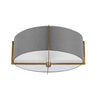 Plafonnier semi-affleuré Preston de Dainolite avec abat-jour gris, fini laiton vieilli et 3 ampoules