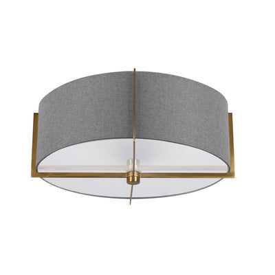 Dainolite Preston 3 Light Semi-flush Mount Aged Brass Grey Shade Lamp|Plafonnier semi-affleuré Preston de Dainolite avec abat-jour gris, fini laiton vieilli et 3 ampoules