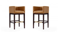 Tabouret de bar Kingsley style moderne du milieu du siecle en bois et tissu couleur camel - Lot de 2
