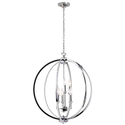 Dainolite Karland 6 Light Chandelier 24" Dia Crystal Studded Banding Polished Chrome Finish Lamp|Lustre Karland de Dainolite de 24 po de diamètre avec bande cloutée de cristaux, fini chromé poli et 6 ampoules