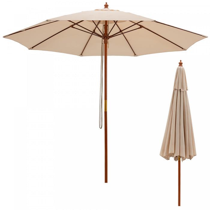 Costway Parasol de marche a poulie en corde 9,5FT avec baleines en fibre de verre Beige