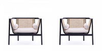  Fauteuil d’appoint chic industriel Versailles en bois et cannage, creme – Lot de 2