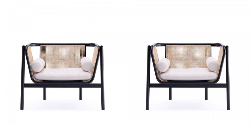 Fauteuil d’appoint chic industriel Versailles en bois et cannage, creme – Lot de 2