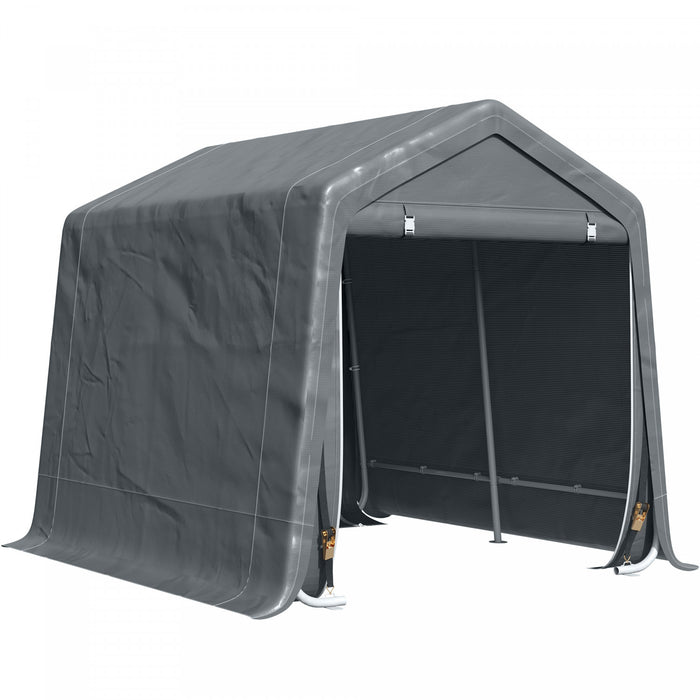 Outsunny 9.2' X 7.9' Tente Abri De Stokage Jardin Tente Rangement Garage Carport Abri A Velo Exterieur Patio Portes A Double Fermeture Eclair Cadre Metal Gris Fonce