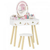 Qaba Coiffeuse pour enfants, ensemble avec miroir, tabouret et lumieres LED