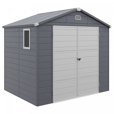 Outsunny 8' X 6' Garden Storage Shed W/ Latch Door, Air Vents, Pp, Grey|Outsunny Abri De Jardin 8' X 6' Porte A Loquet, Bouches D'aeration, Gris
