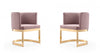 Chaise de salle a manger moderne en velours et metal Aura, rose poudre - Lot de 2