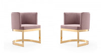 Chaise de salle a manger moderne en velours et metal Aura, rose poudre - Lot de 2