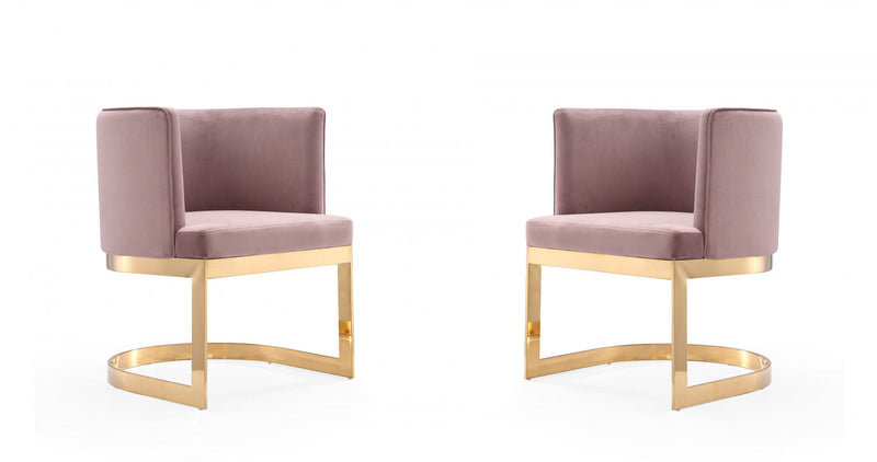 Chaise de salle a manger moderne en velours et metal Aura, rose poudre - Lot de 2