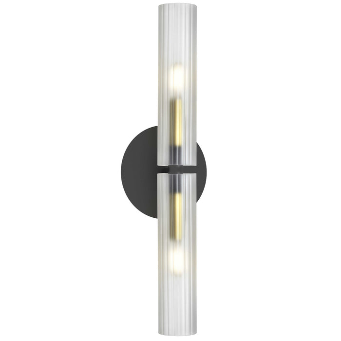 Applique murale Wand de Dainolite en verre givré, avec fini noir mat et laiton vieilli, et 2 ampoules