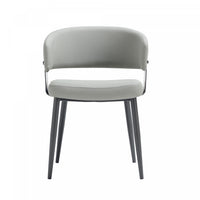  Chaise de salle a manger moderne Luce en metal texture et cuir vegetalien gris pierre