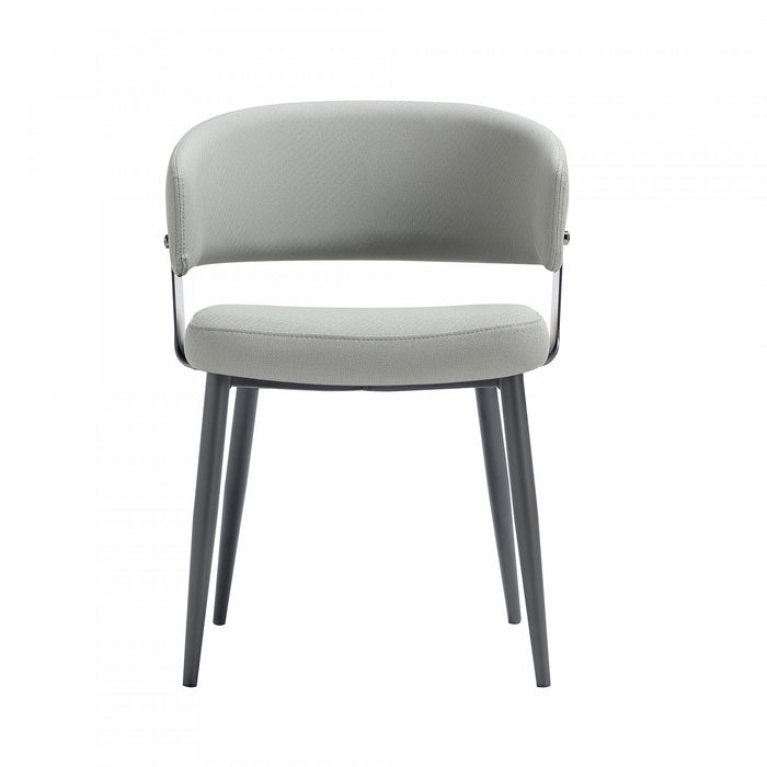 Chaise de salle a manger moderne Luce en metal texture et cuir vegetalien gris pierre
