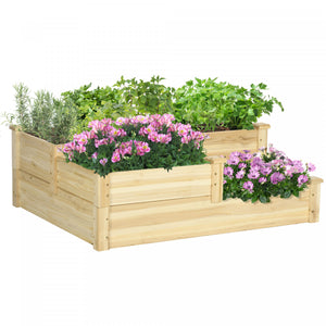 Outsunny Lit De Jardin Sureleve A 3 Niveaux, Kit De Jardiniere Surelevee En Bois Pour La Culture De Legumes, D'herbes, De Fleurs, 42,5