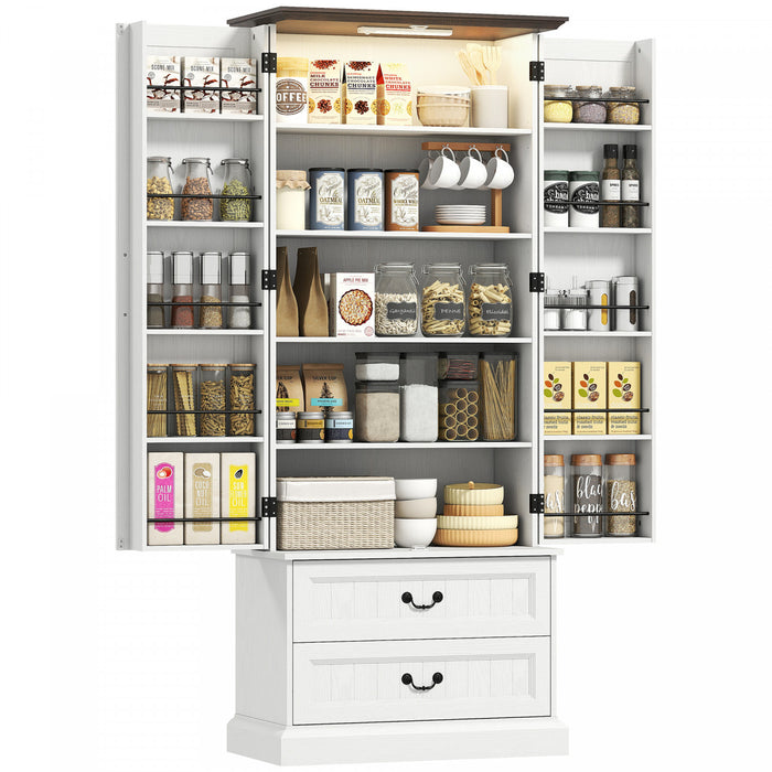HOMCOM Armoire de cuisine 72\" avec eclairage LED et etageres de porte Blanc