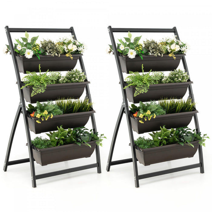 Costway 2pcs 4 Ft 4-tier Lit De Jardin Eleve Vertical Planteur Eleve W / 4 Boites De Conteneur