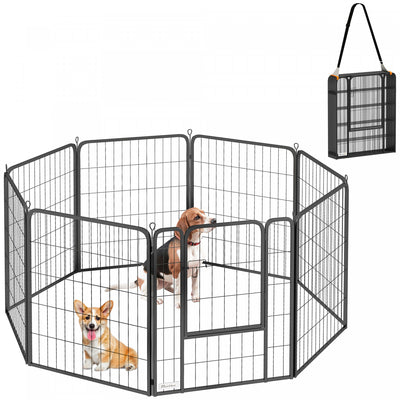 PawHut 8 Panels Dog Playpen, Portable Heavy Duty Pet Fence with Door & Strap, 31.5"H, for Indoor Outdoor Backyard Garden, Foldable Puppy Pet Pen for Medium Dogs