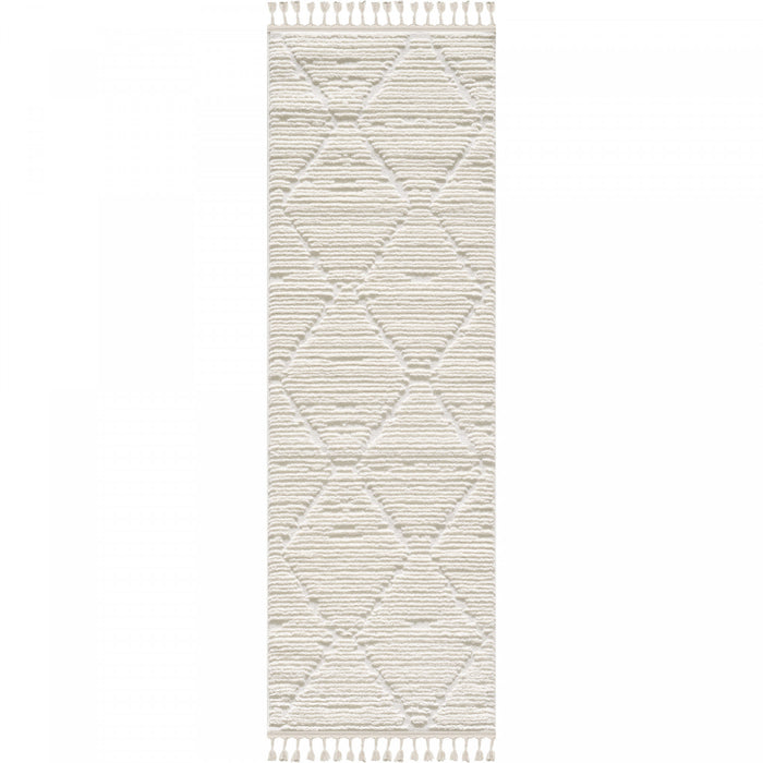 Carpette à poil long Quinto crème à motif de grands treillis - 2 pi 7 po x 8 pi 