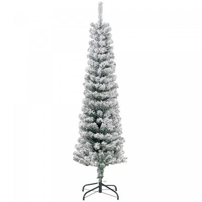 Homcom Snow Flocked Pencil Christmas Tree Slim Artificial Christmas Tree|Homcom Arbre De Noel Artificiel Fin Floque De Neige Artificielle 5pi