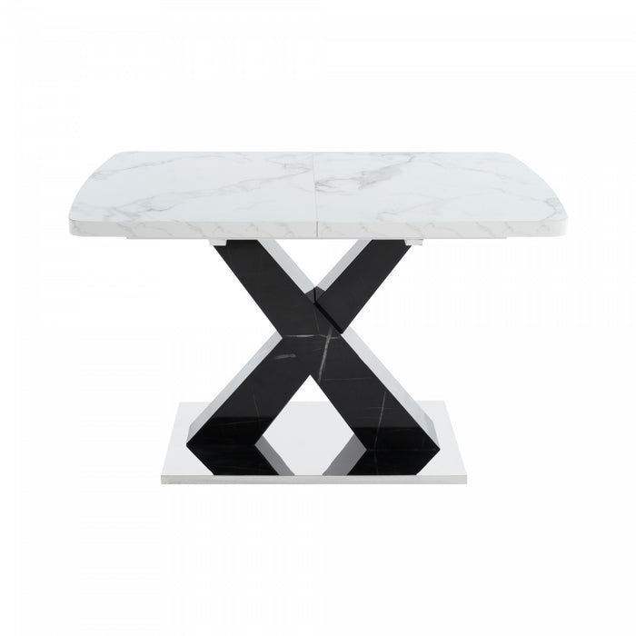 Liam Table a manger rectangulaire moderne extensible avec pieds en X et base en metal, noir