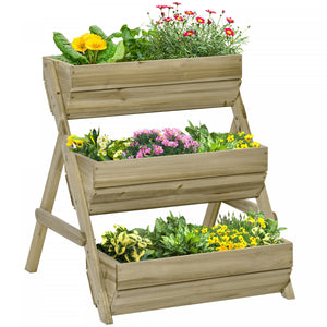 Outsunny Lit De Jardin Sureleve A 3 Niveaux, Boite De Jardiniere Surelevee En Bois Vertical Pour Fleurs, Legumes, Herbes, 26